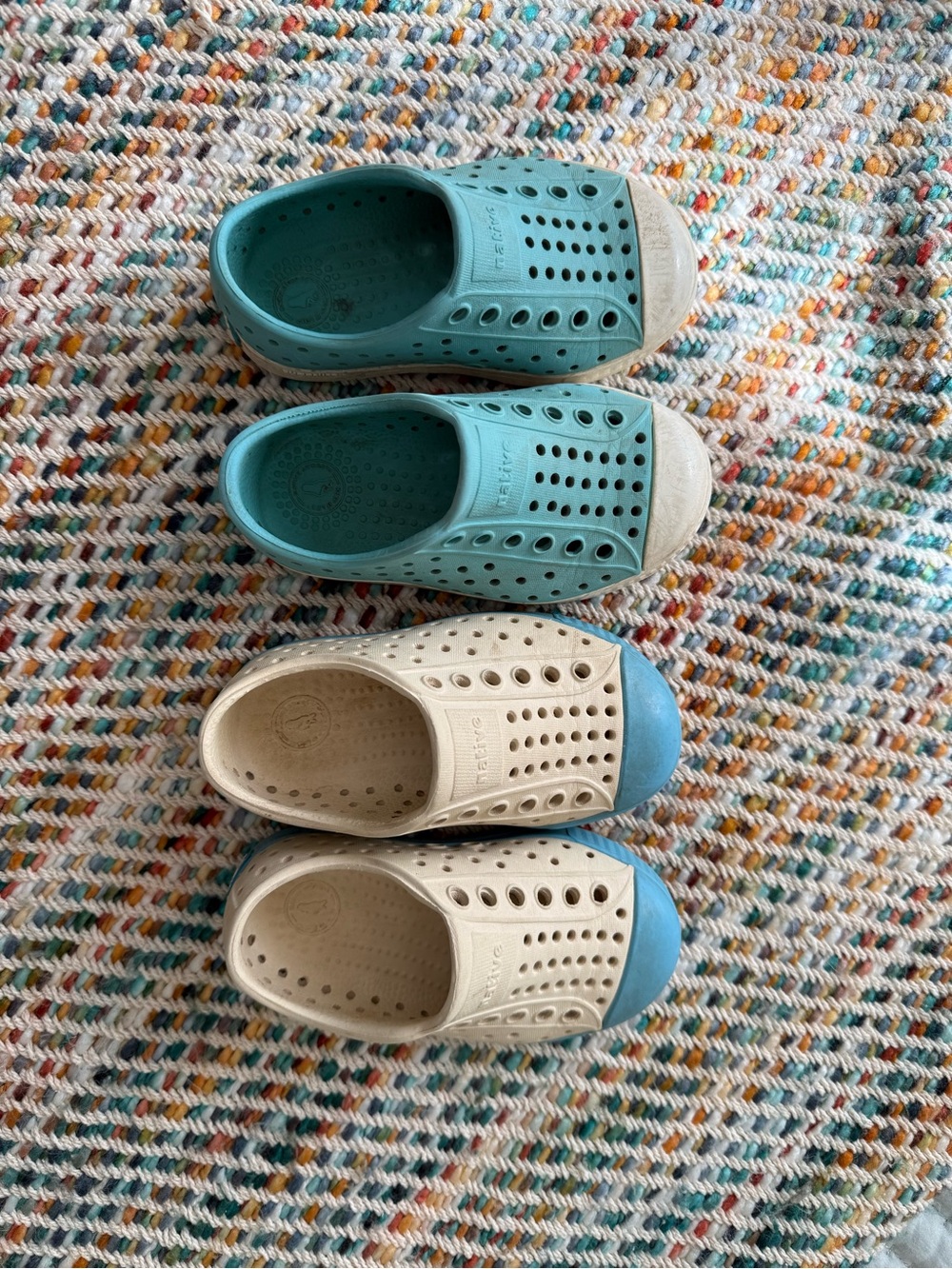 TWO PAIR Native Kids Slip-On Sneakers in Teal and Cream size C6